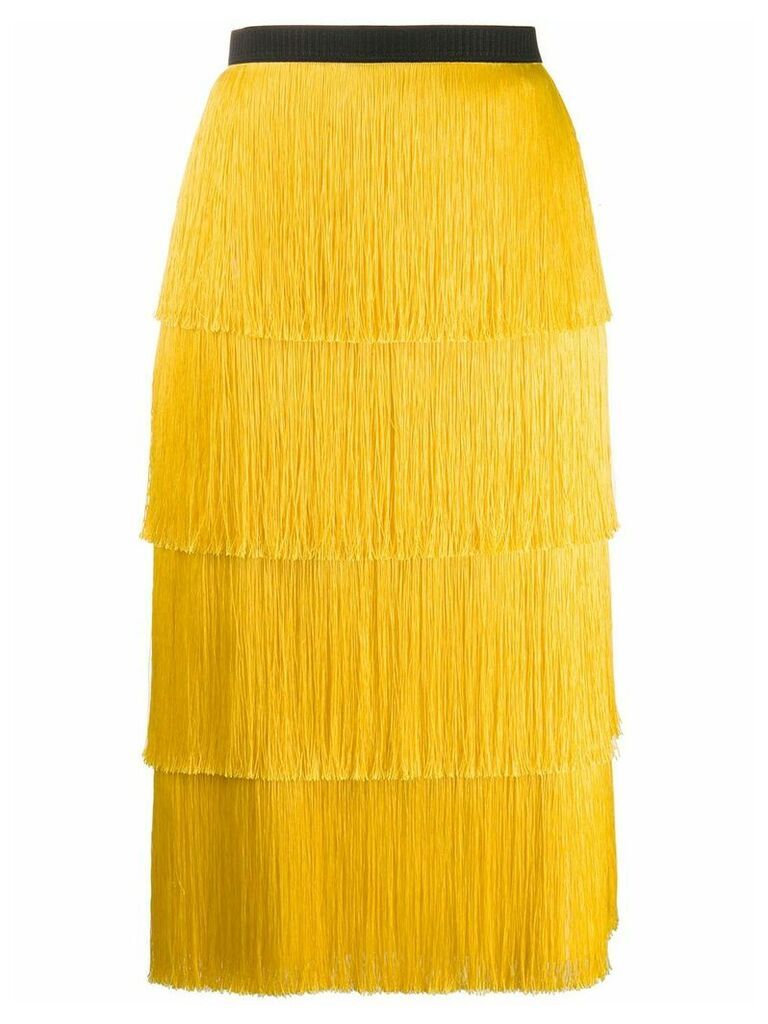 Plan C fringed mid-length skirt - Yellow