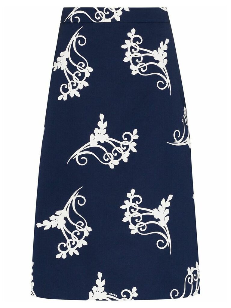 Prada fern print poplin midi skirt - Blue