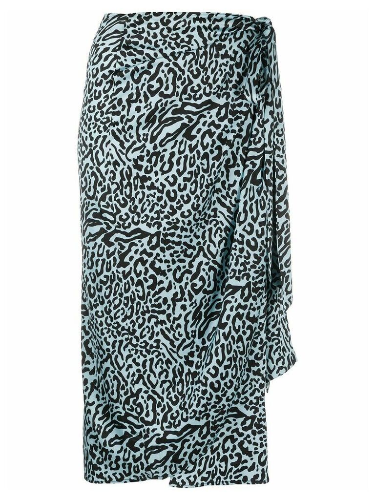 Andamane leopard-print draped satin midi skirt - Blue