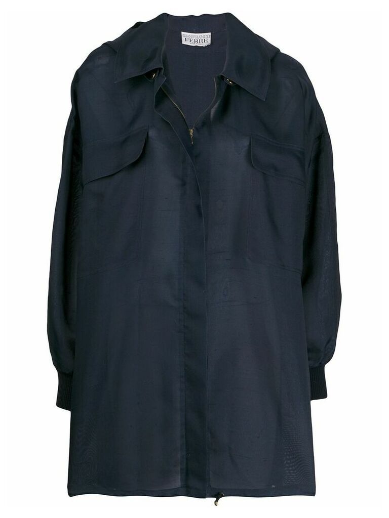 Gianfranco Ferré Pre-Owned hooded concealed fastening raincoat - Blue