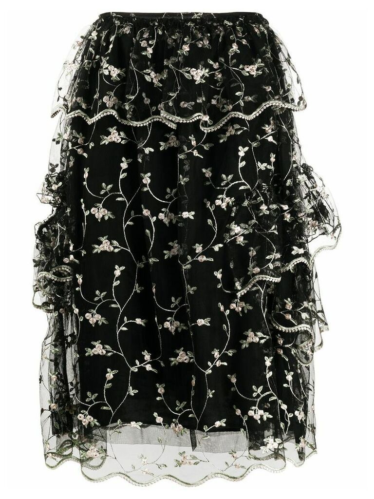 Simone Rocha ruffled floral-embroidered skirt - Black