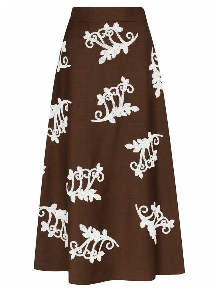 Prada embroidered punto stoffa skirt - Brown