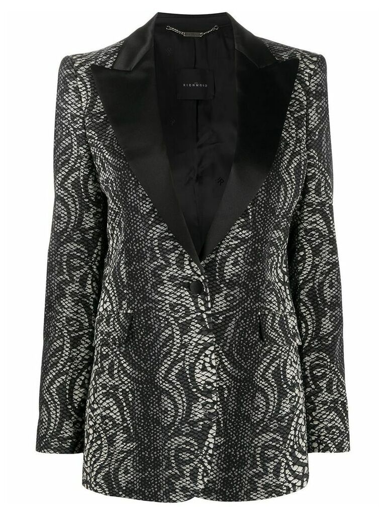 John Richmond snakeskin print tuxedo blazer - Black