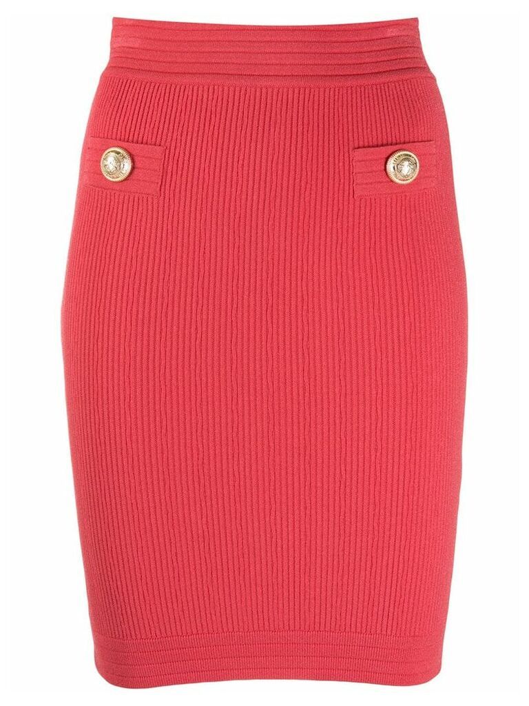 Balmain stretch rib knit pencil skirt - PINK