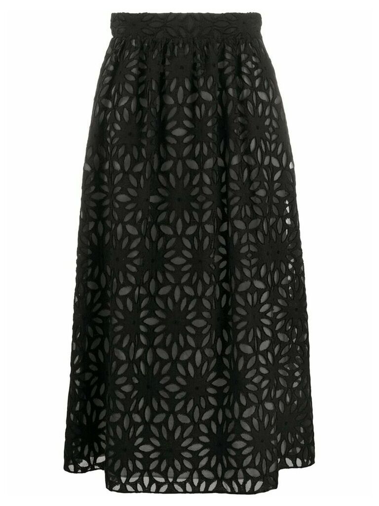 Harris Wharf London floral-burnout A-line midi skirt - Black