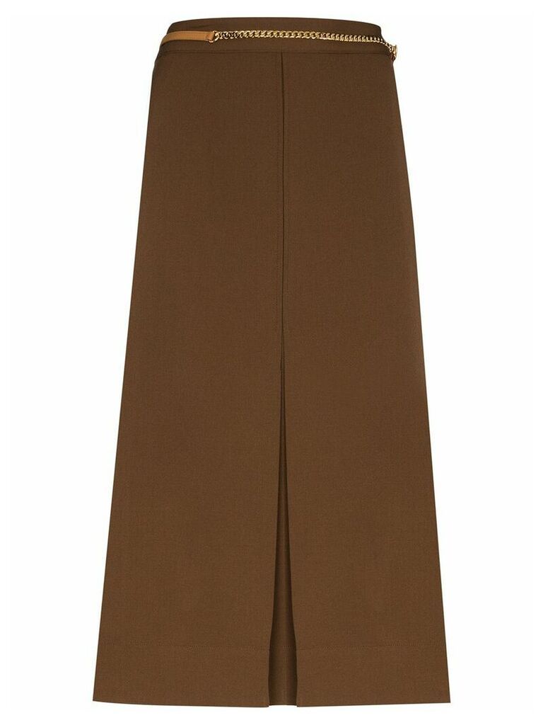 Victoria Beckham chain belt pleated midi skirt - Brown