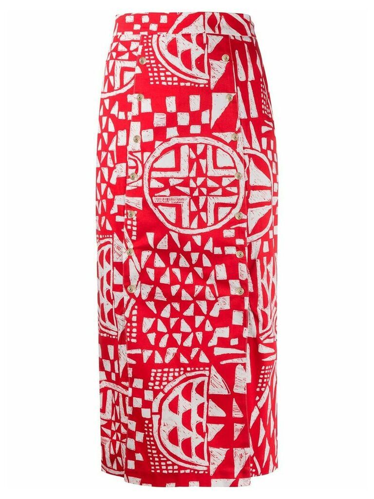 Stella Jean snap button pencil skirt - Red