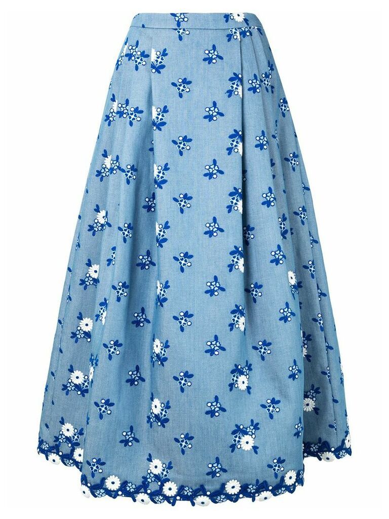Andrew Gn floral-embroidered midi skirt - Blue