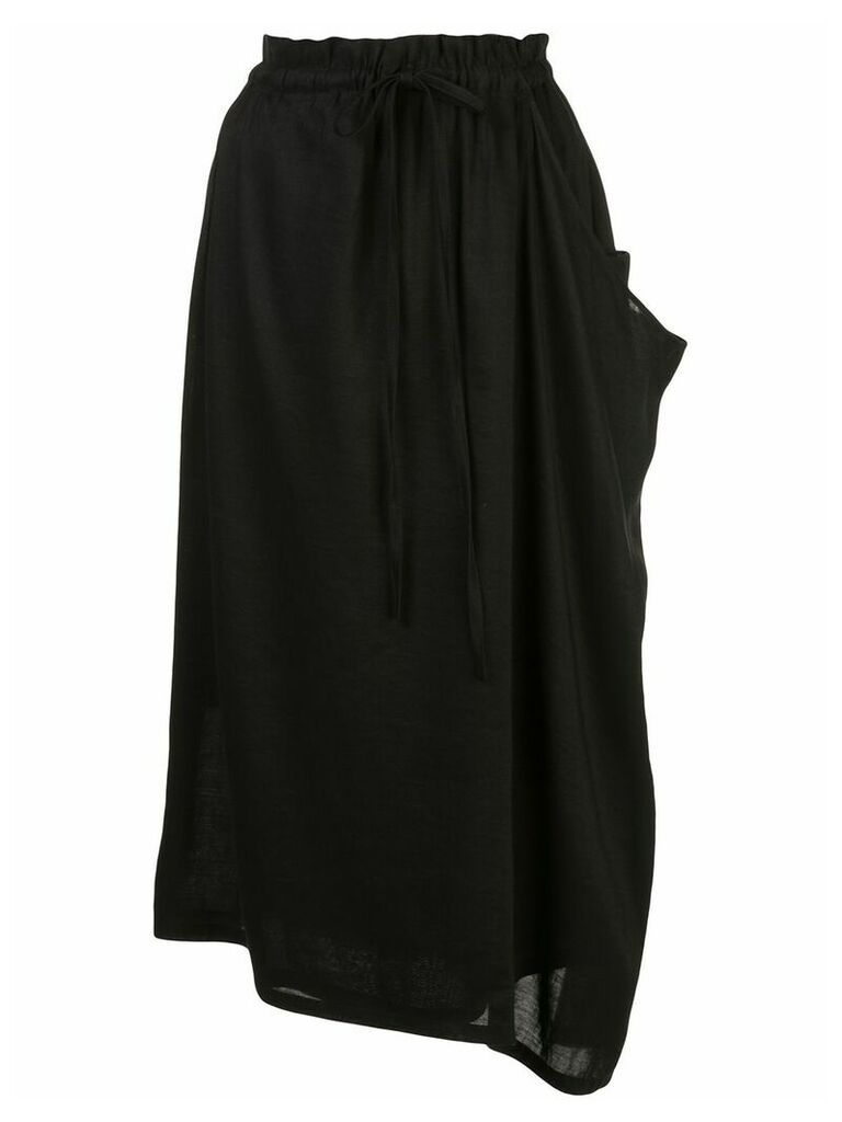 Y's drawstring asymmetric midi skirt - BLACK