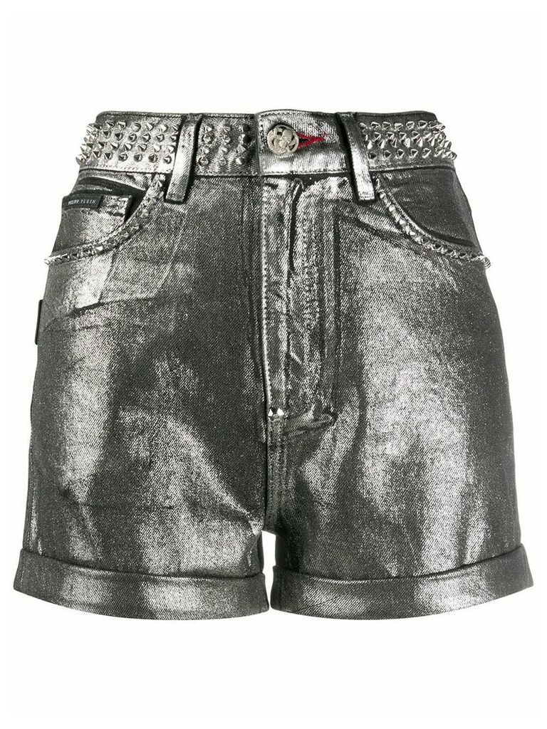 Philipp Plein metallic-print studded shorts - SILVER