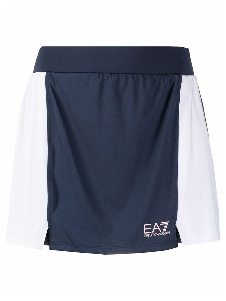 Ea7 Emporio Armani panelled logo print skirt - Blue