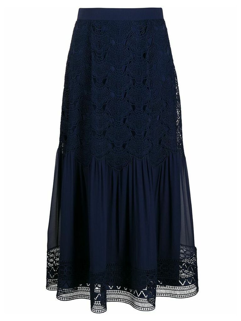 Alberta Ferretti crochet-embroidered midi skirt - Blue