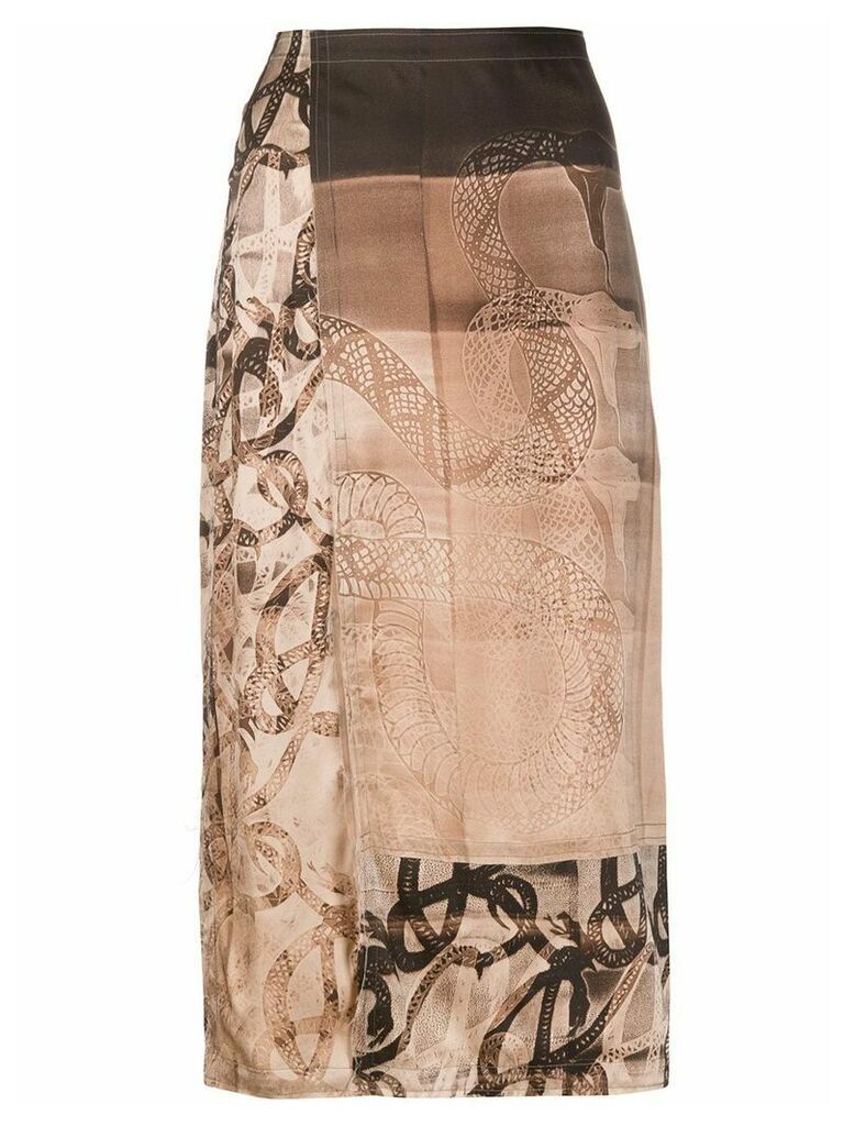 Charlotte Knowles silk snake print midi skirt - Neutrals