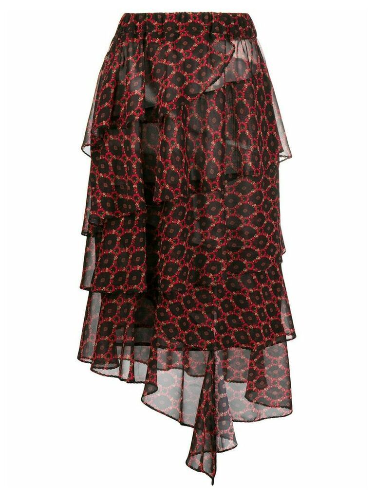 Alberto Biani rose-print tiered chiffon skirt - Black