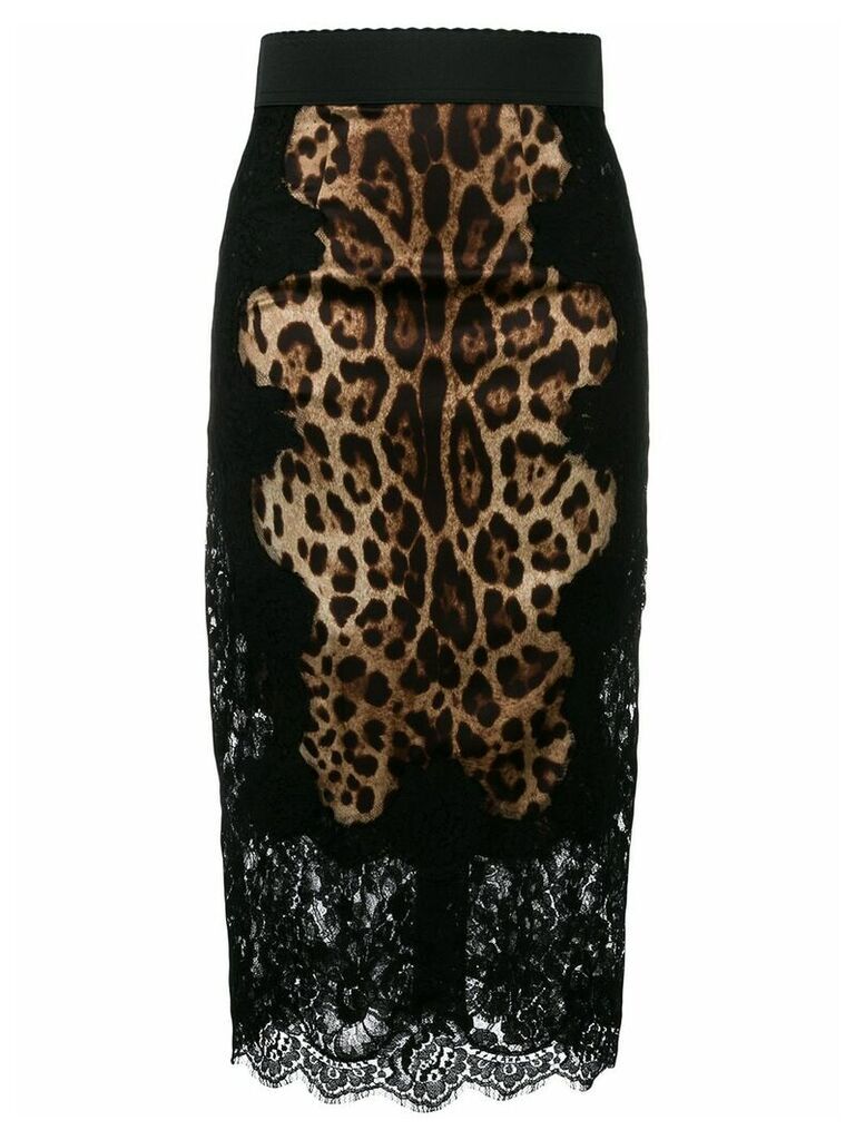 Dolce & Gabbana leopard print lace detail pencil skirt - Brown