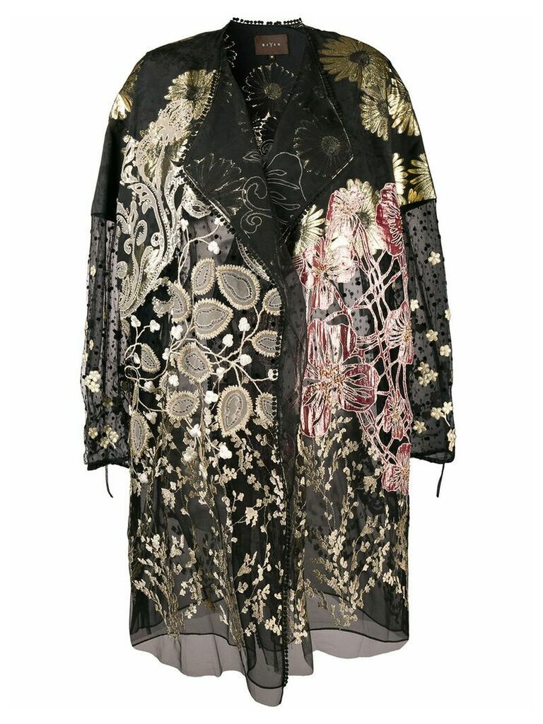 Biyan floral embroidered coat - Black