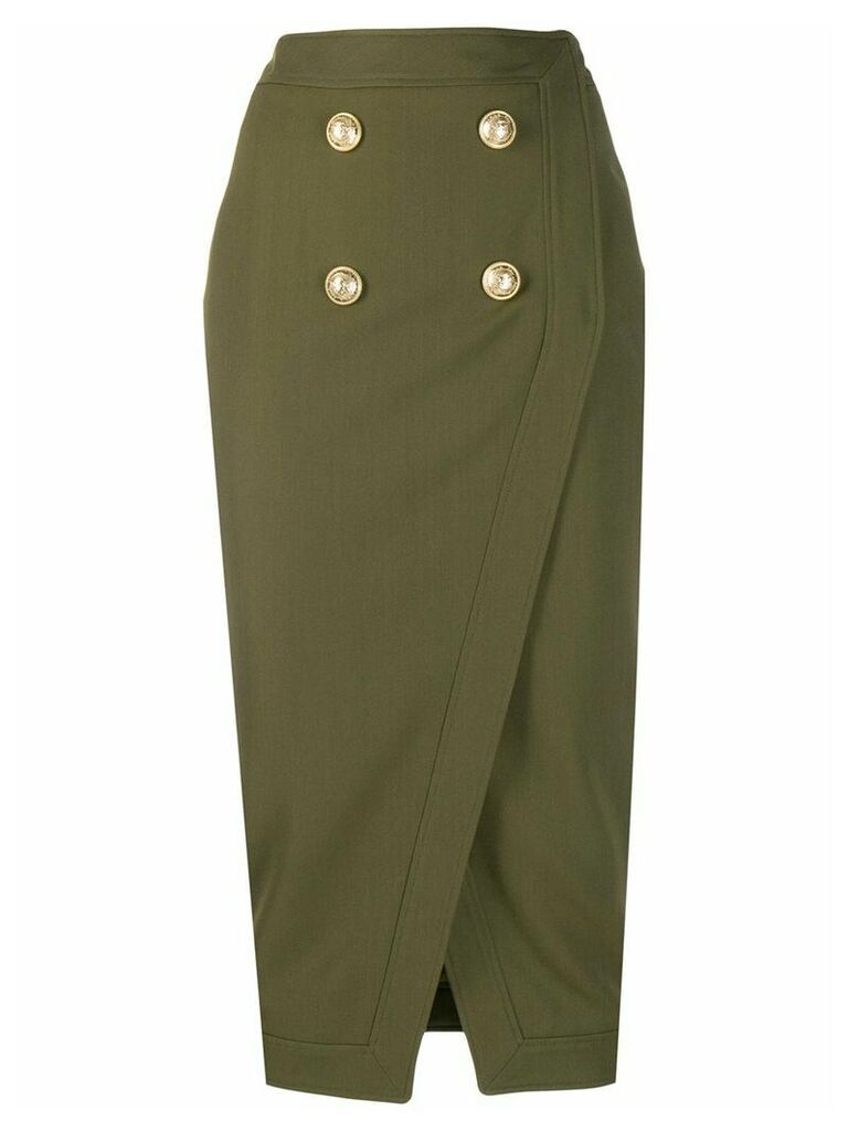 Balmain button-embellished midi skirt - Green