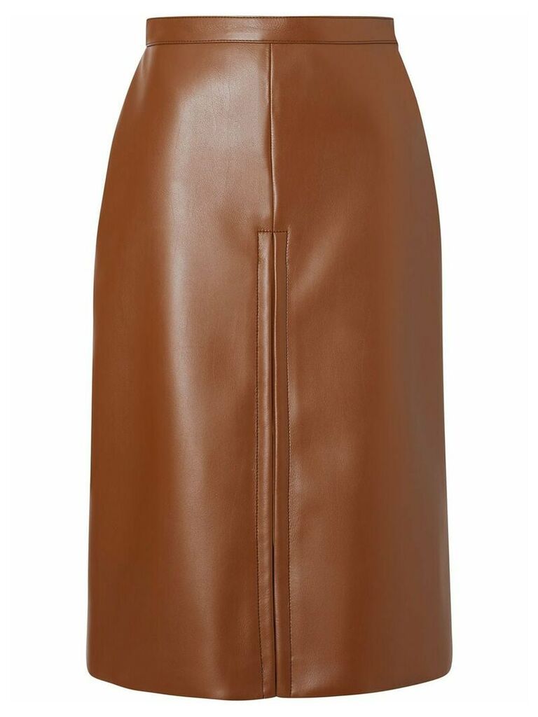 Burberry Box Pleat Detail Faux Leather Skirt - Brown