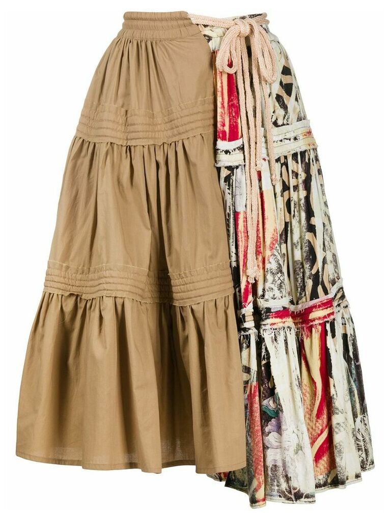 Maison Flaneur contrast panel skirt - Brown
