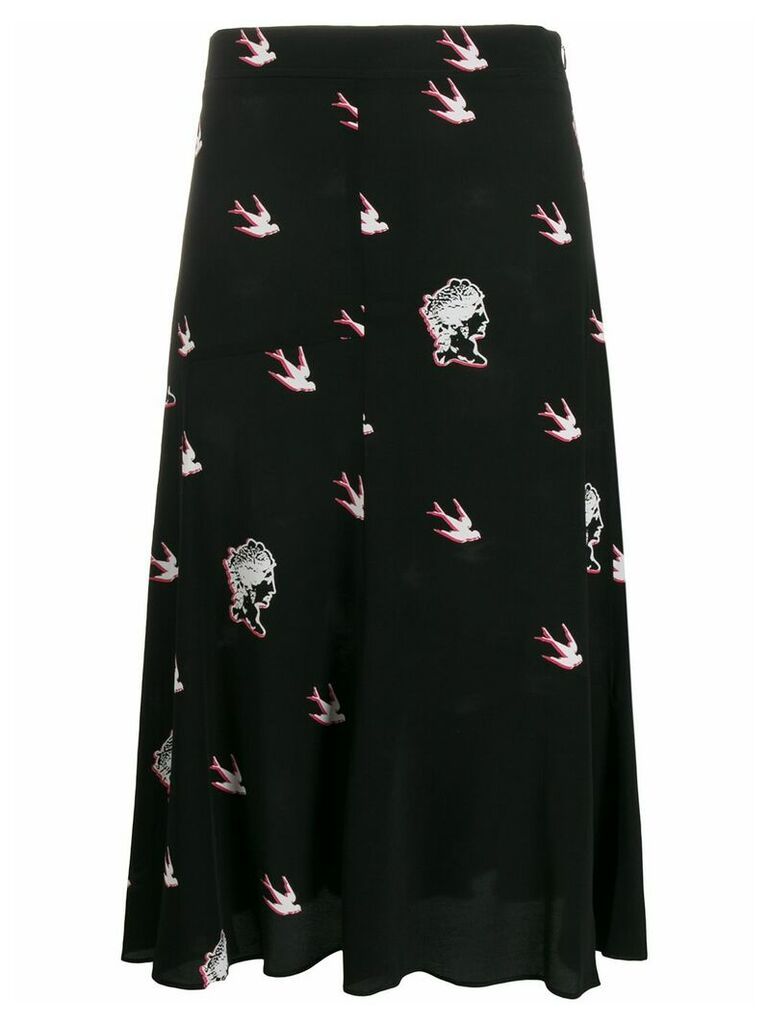 McQ Alexander McQueen swallow print mid-length skirt - Black