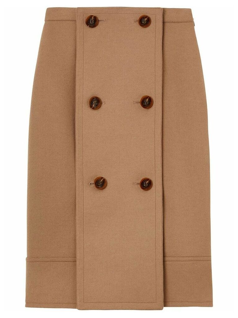 Burberry Button Panel Detail Wool Cashmere A-line Skirt - Brown