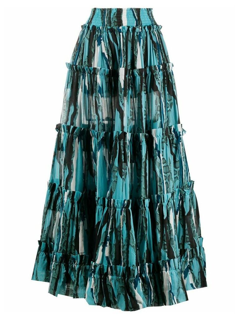 Roberto Cavalli snake print long tiered skirt - Blue
