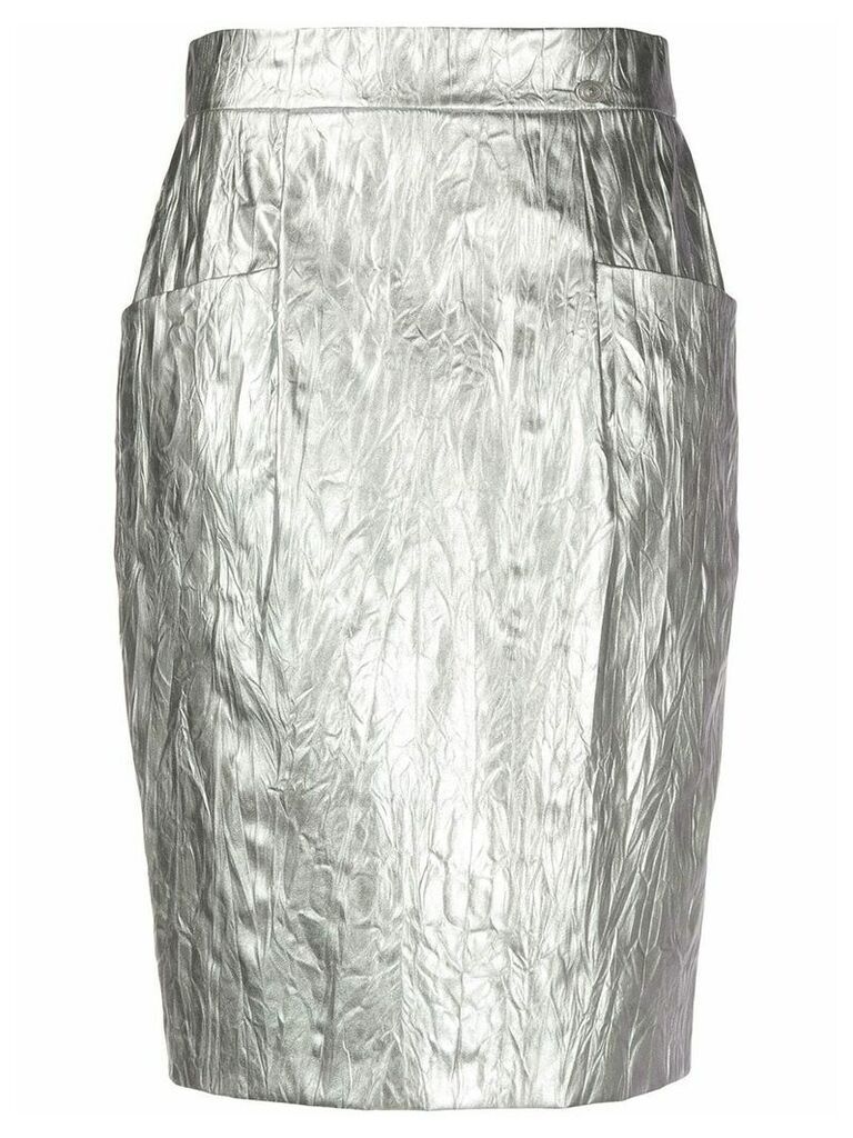 Chanel Pre-Owned wrinkled-effect pencil skirt - SILVER