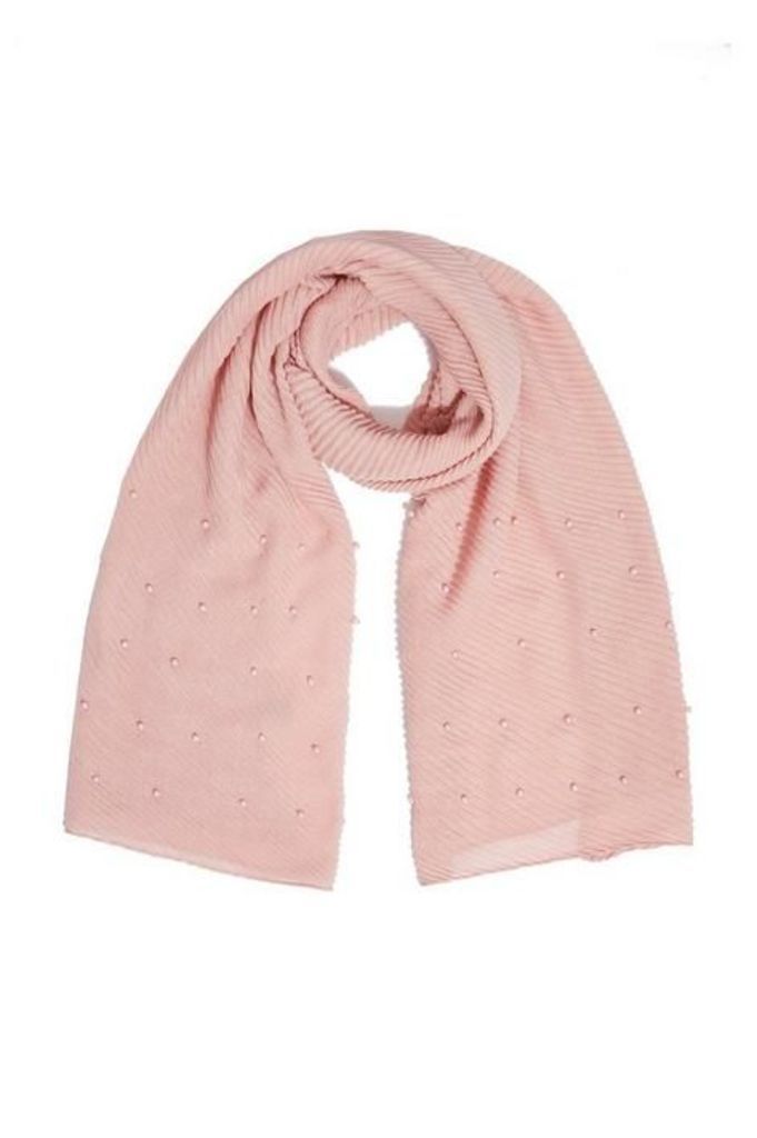 Quiz Pink Ribbed Pearl Scarf