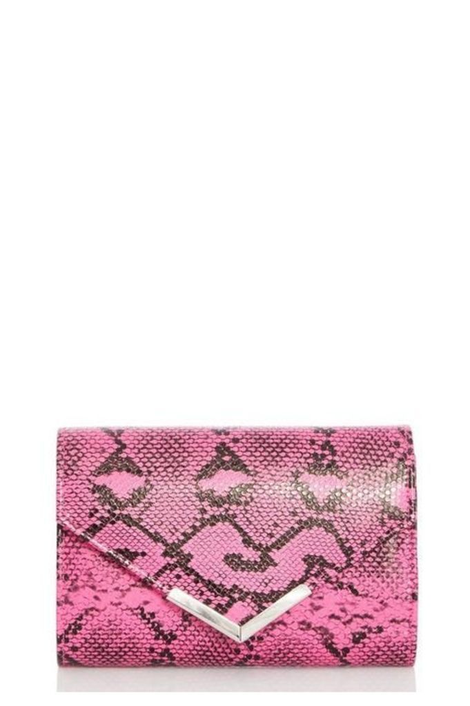 Quiz Pink Snake Print Clutch Bag