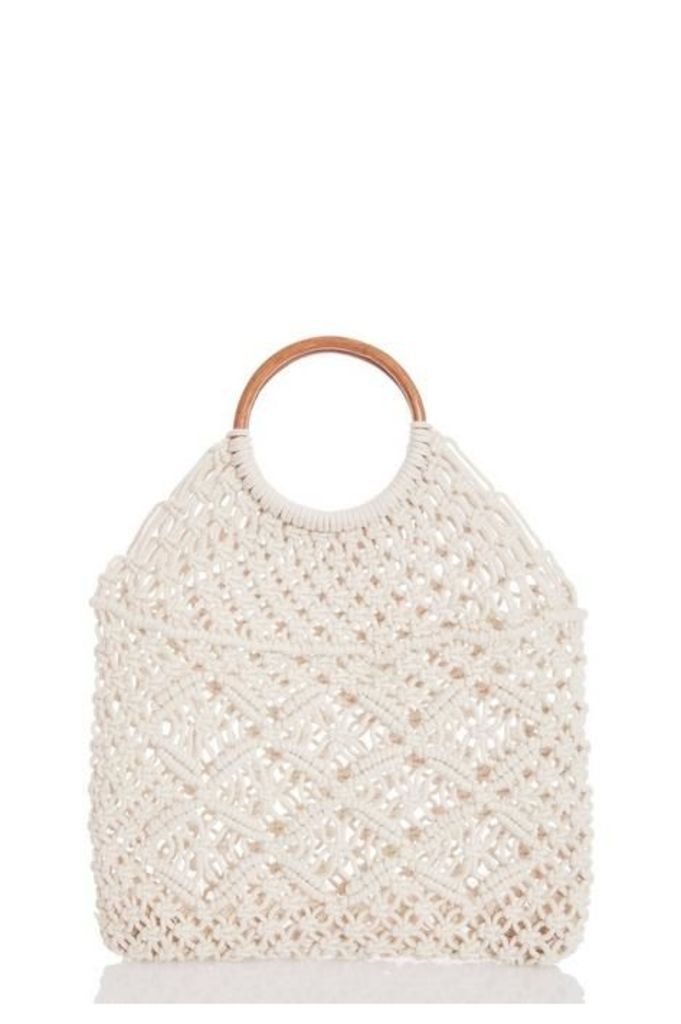 Quiz Cream Crochet Circle Handle Bag