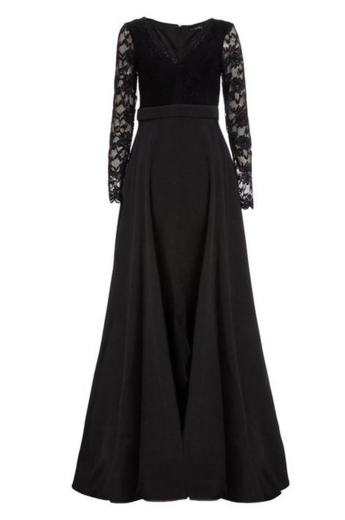Quiz Black Lace Satin Long Sleeve Maxi Dress