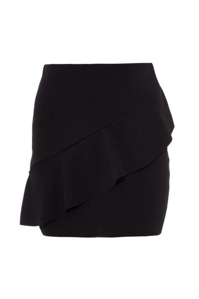 Quiz Black Crepe Frill Front Skirt
