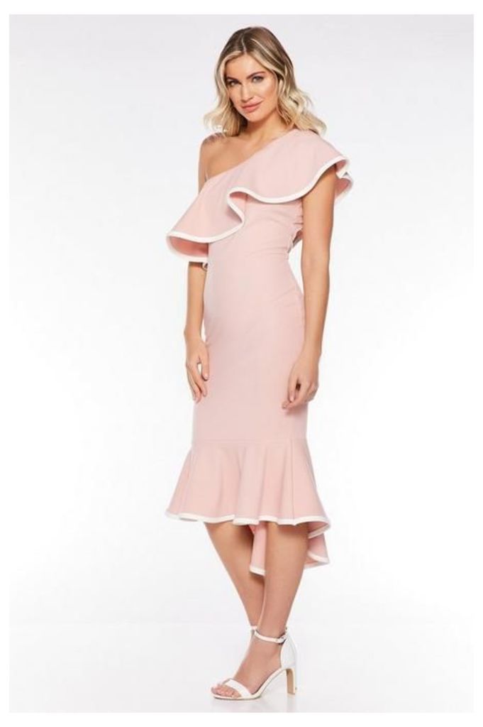 Quiz Pale Pink Asymmetrical One Shoulder Dress