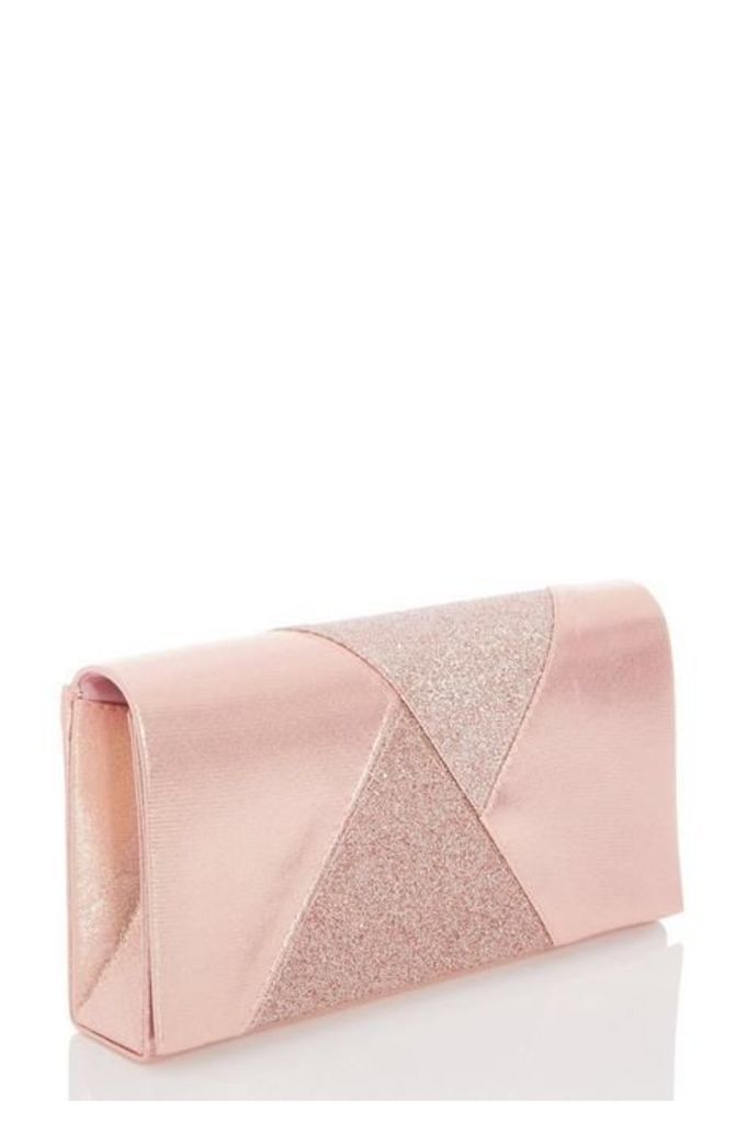 Quiz Rose Pink Glitter Shimmer Clutch Bag
