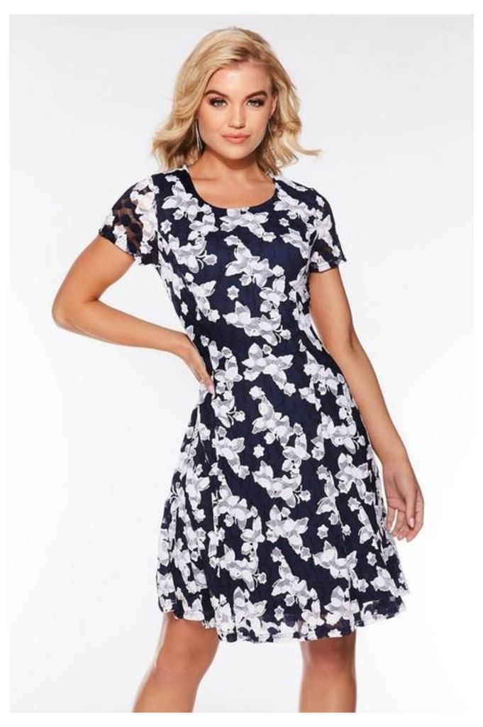 Quiz Navy And Cream Lace Butterfly Dress