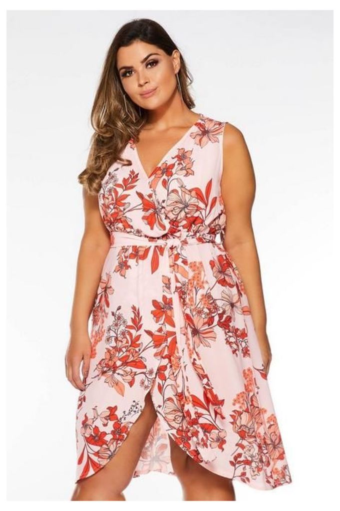 Quiz Curve Pink And Red Floral Wrap Dress