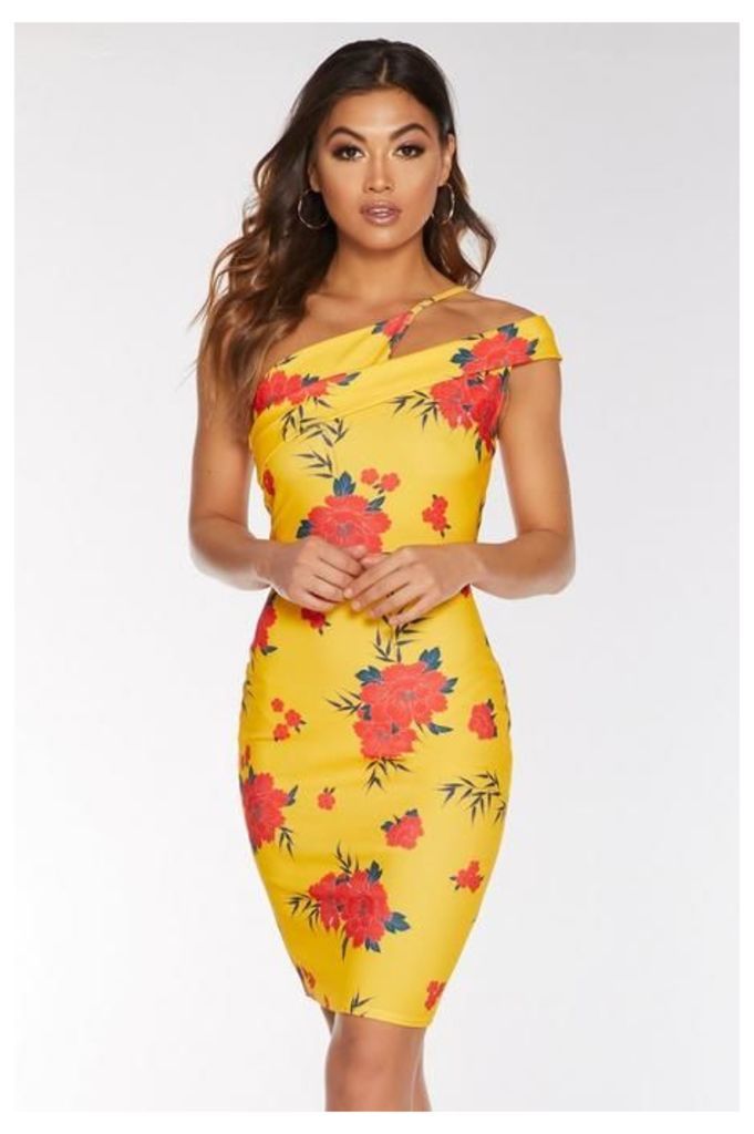 Quiz Yellow and Orange Floral Asymmetric Dress
