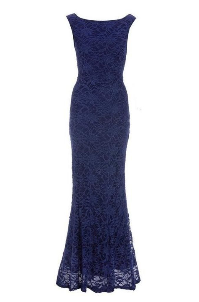 Quiz Navy Glitter Lace Fishtail Maxi Dress