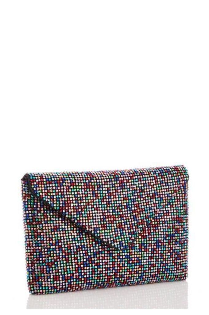 Quiz Multicoloured Diamante Soft Envelope Bag