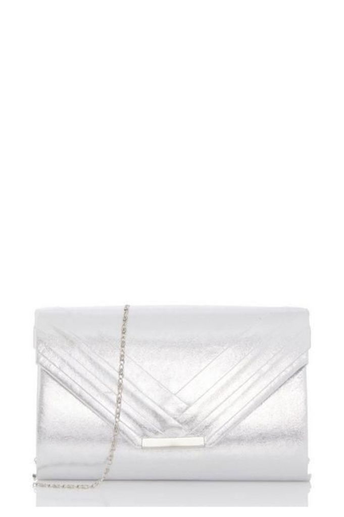 Quiz Silver Shimmer Pleat Clutch Bag