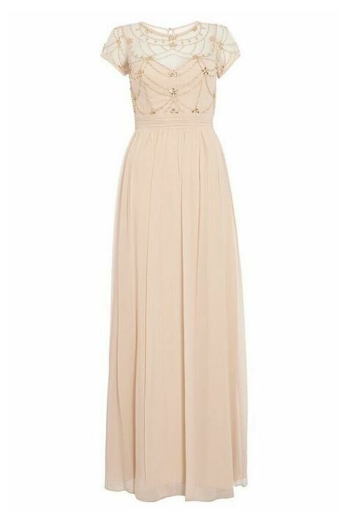 Quiz Champagne Cap Sleeve Chiffon Maxi Dress