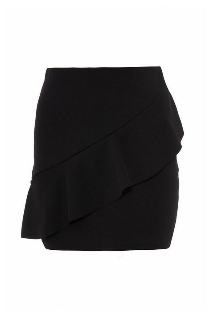 Black Crepe Frill Front Skirt