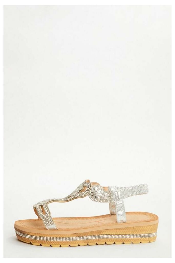 Silver Diamante Wedge Sandals