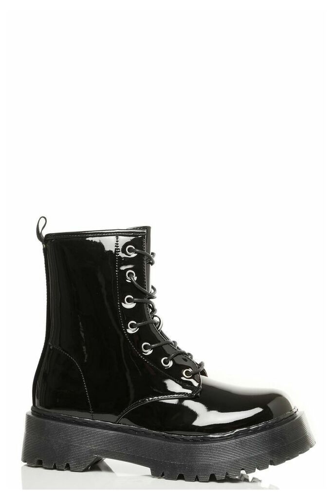 Black Patent Lace Up Ankle Boots