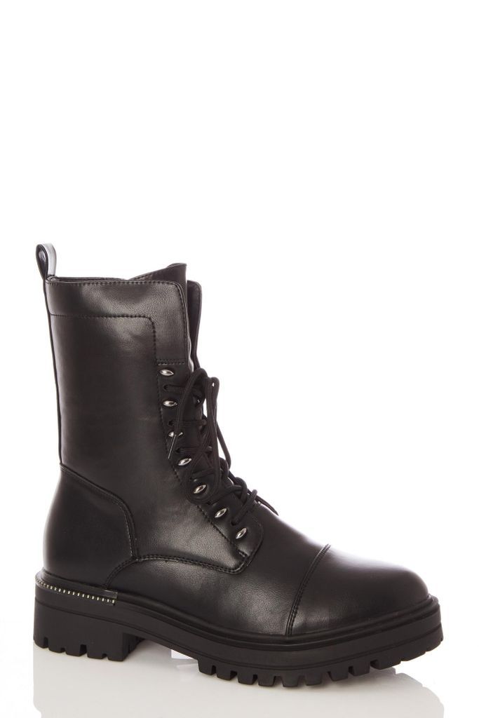 Black Lace Up Military Boot