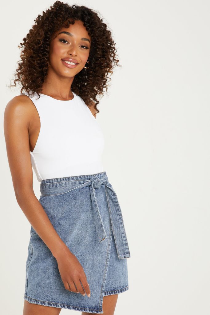 Blue Denim Wrap Mini Skirt