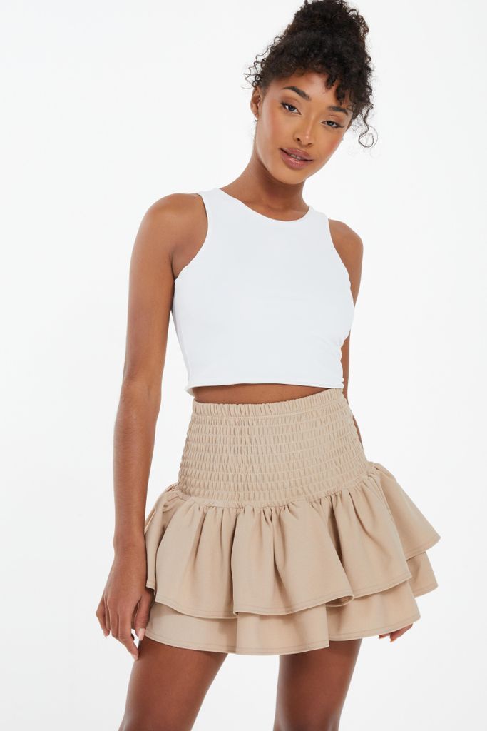 Stone Ruched Frill Mini Skirt