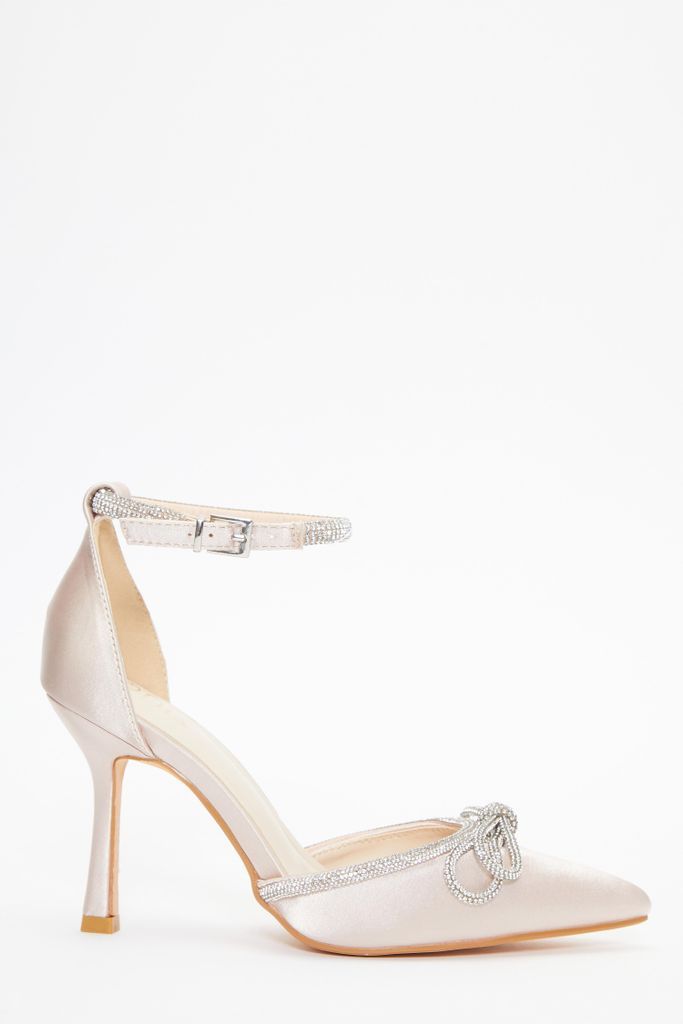 Champagne Diamante Bow Court Heels