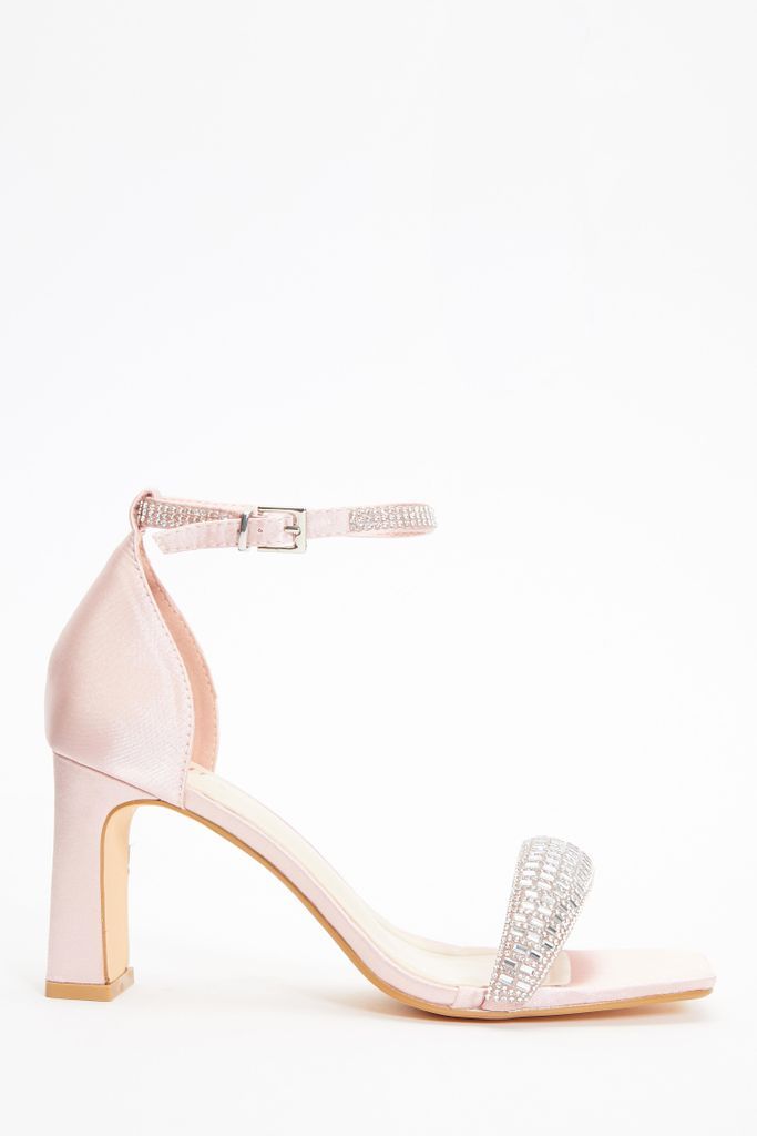 Pink Satin Diamante Heeled Sandals