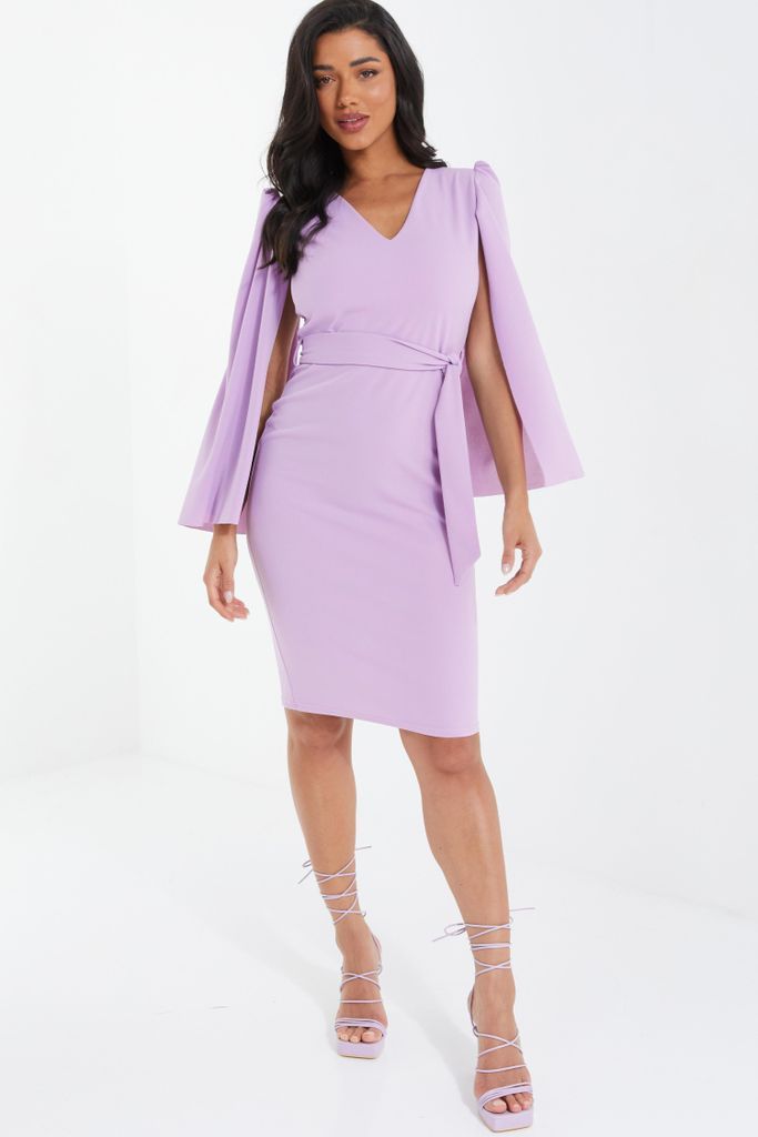 Lilac Cape Sleeve Midi Dress